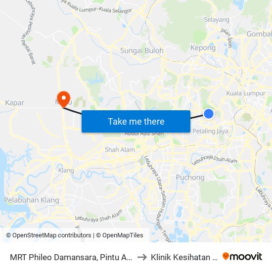 MRT Phileo Damansara, Pintu A (Pj823) to Klinik Kesihatan Meru map