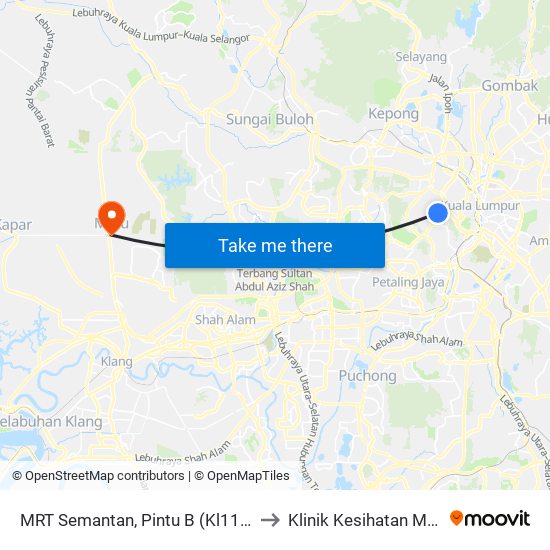 MRT Semantan, Pintu B (Kl1174) to Klinik Kesihatan Meru map