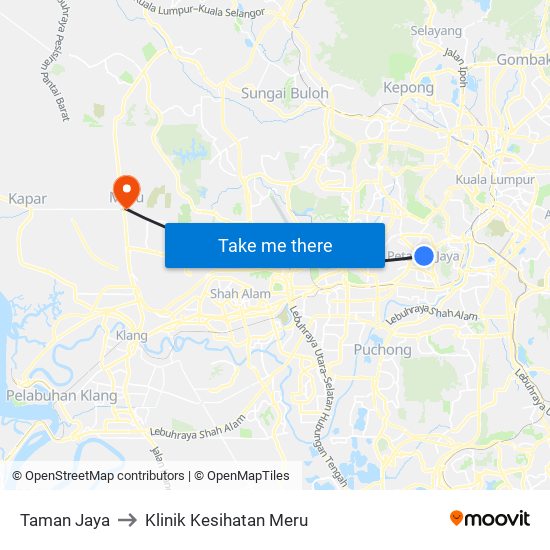 Taman Jaya to Klinik Kesihatan Meru map
