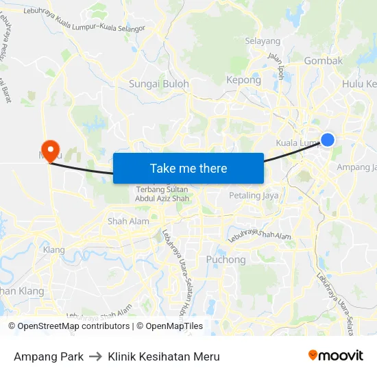Ampang Park to Klinik Kesihatan Meru map