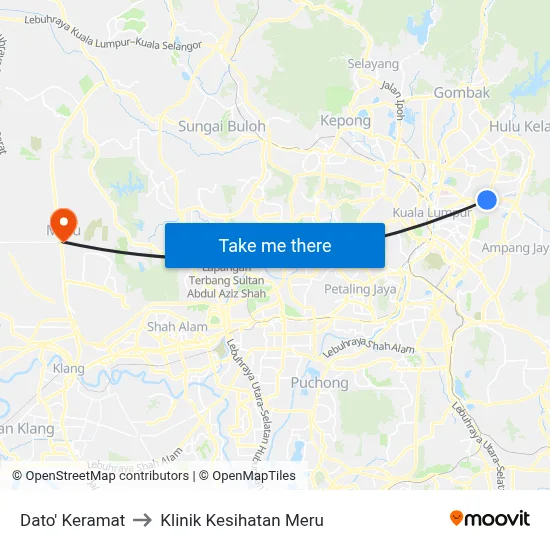 Dato' Keramat to Klinik Kesihatan Meru map