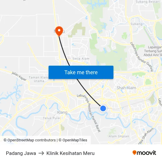 Padang Jawa to Klinik Kesihatan Meru map