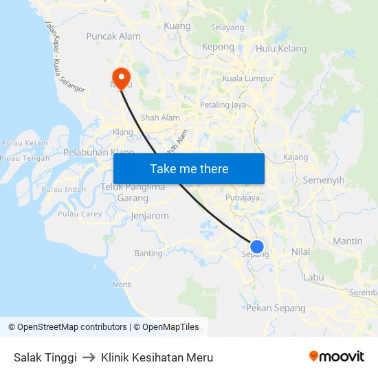 Salak Tinggi to Klinik Kesihatan Meru map