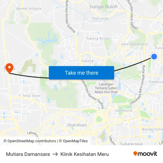 Mutiara Damansara to Klinik Kesihatan Meru map