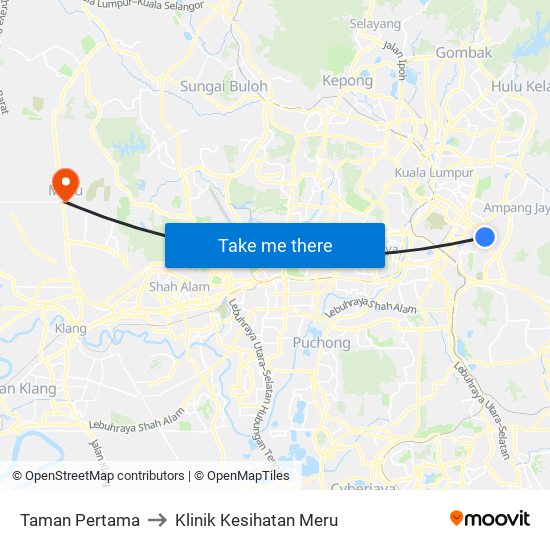 Taman Pertama to Klinik Kesihatan Meru map