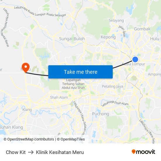 Chow Kit to Klinik Kesihatan Meru map