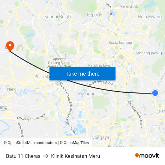 Batu 11 Cheras to Klinik Kesihatan Meru map