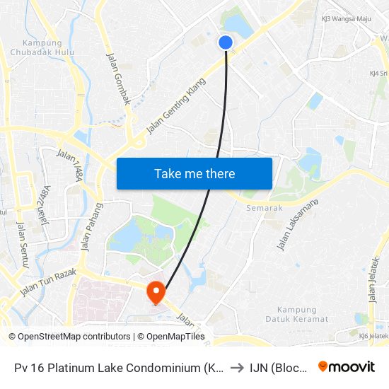 Pv 16 Platinum Lake Condominium (Kl1520) to IJN (Block B) map