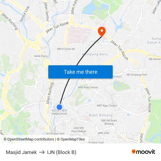 Masjid Jamek to IJN (Block B) map