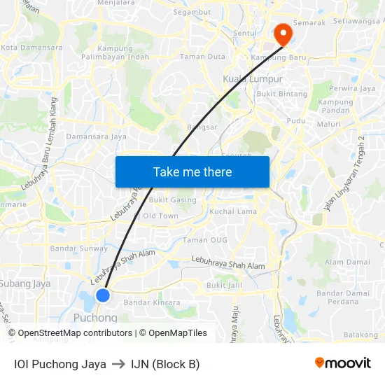 IOI Puchong Jaya to IJN (Block B) map