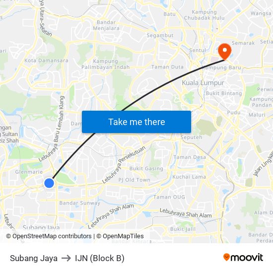 Subang Jaya to IJN (Block B) map