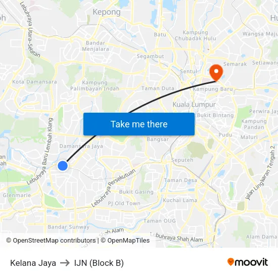 Kelana Jaya to IJN (Block B) map