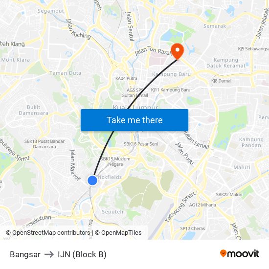 Bangsar to IJN (Block B) map