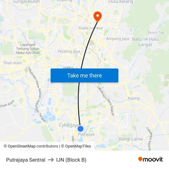 Putrajaya Sentral to IJN (Block B) map