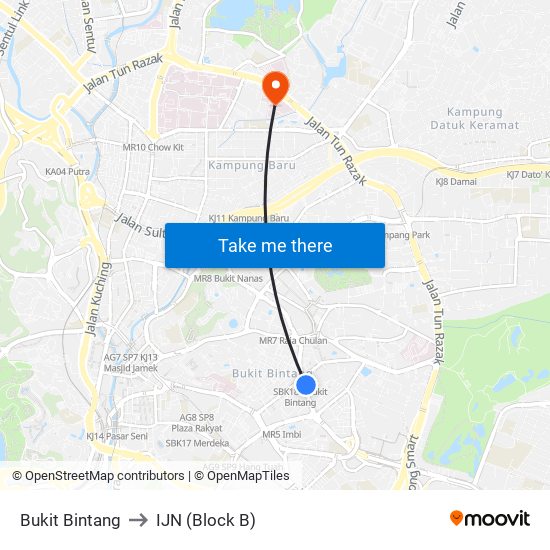 Bukit Bintang to IJN (Block B) map