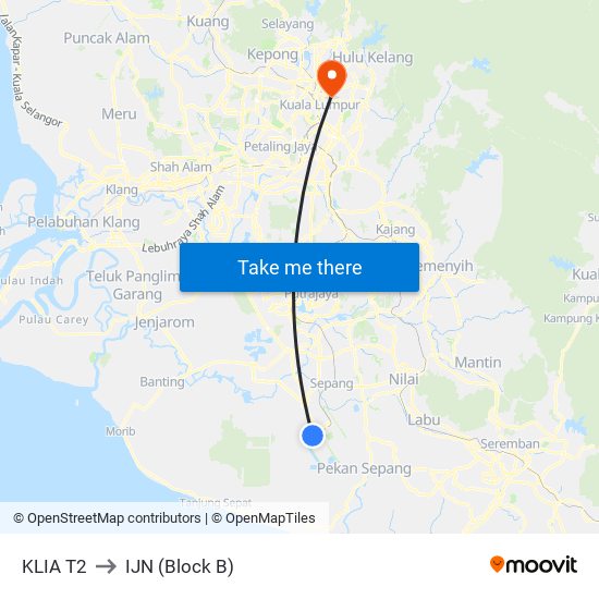 KLIA T2 to IJN (Block B) map