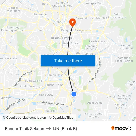 Bandar Tasik Selatan to IJN (Block B) map