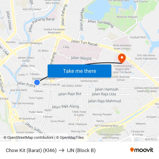 Chow Kit (Barat) (Kl46) to IJN (Block B) map