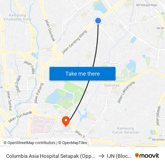 Columbia Asia Hospital Setapak (Opp) (Kl686) to IJN (Block B) map