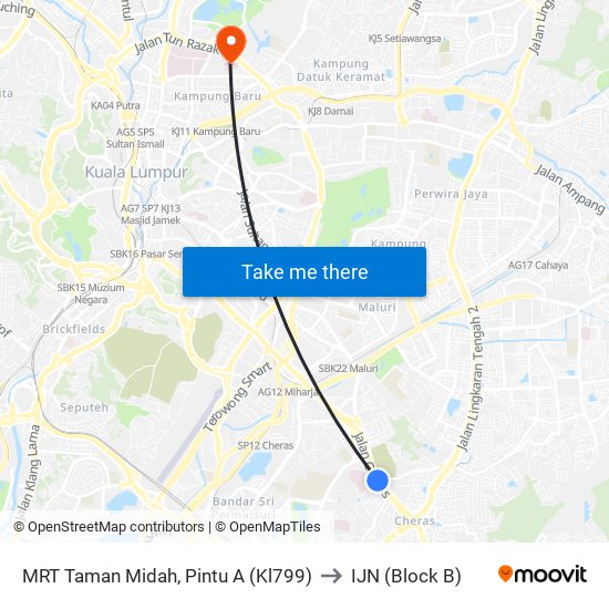 MRT Taman Midah, Pintu A (Kl799) to IJN (Block B) map