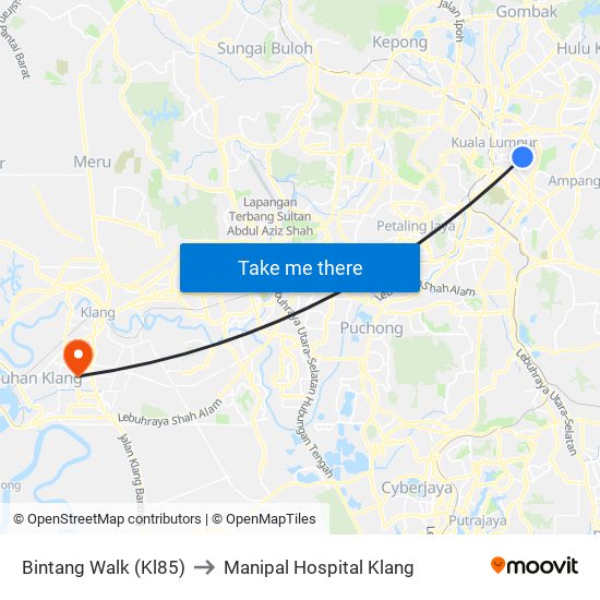Bintang Walk (Kl85) to Manipal Hospital Klang map