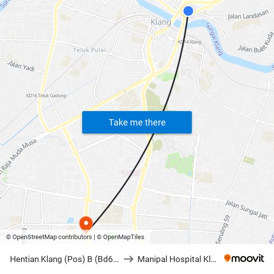 Hentian Klang (Pos) B (Bd664) to Manipal Hospital Klang map