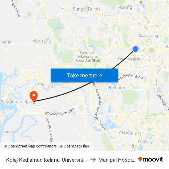 Kolej Kediaman Kelima, Universiti Malaya (Kl2343) to Manipal Hospital Klang map