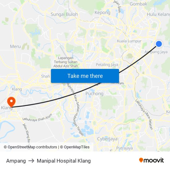 Ampang to Manipal Hospital Klang map