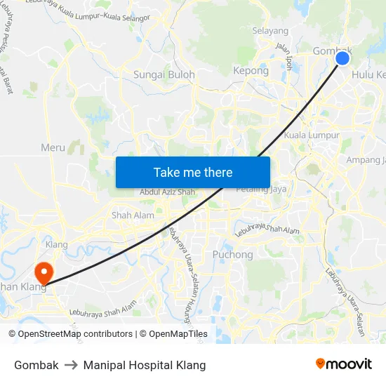 Gombak to Manipal Hospital Klang map
