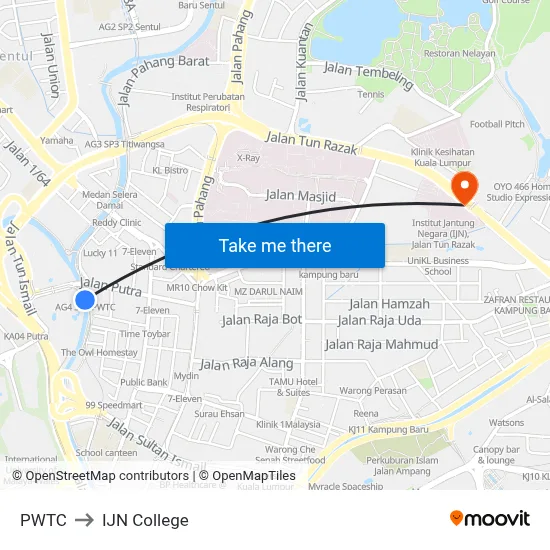 PWTC to IJN College map