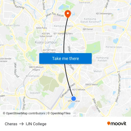 Cheras to IJN College map