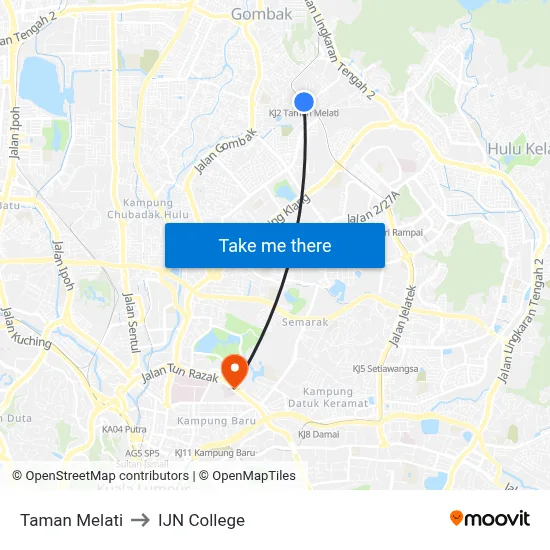 Taman Melati to IJN College map