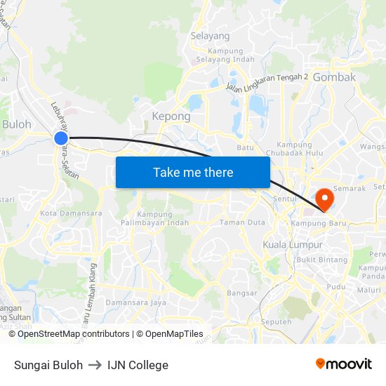 Sungai Buloh to IJN College map