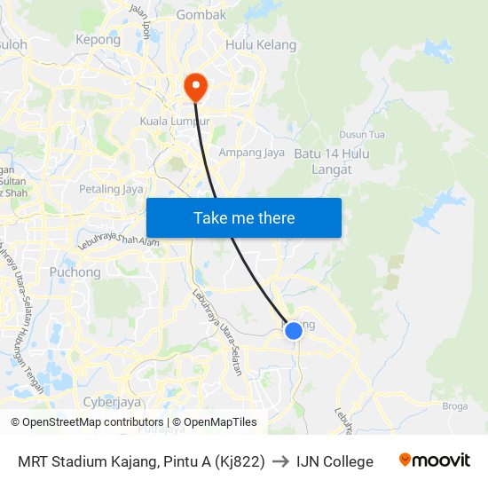 MRT Stadium Kajang, Pintu A (Kj822) to IJN College map