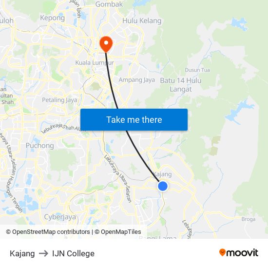 Kajang to IJN College map