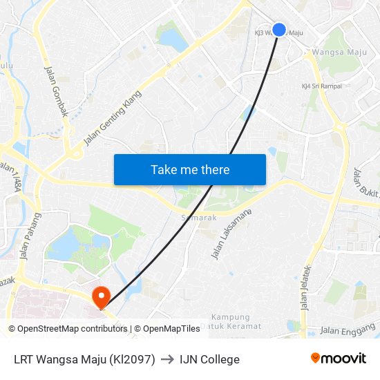 LRT Wangsa Maju (Kl2097) to IJN College map