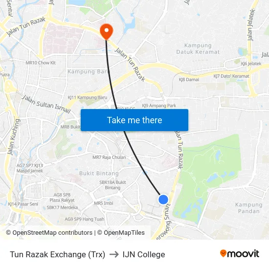Tun Razak Exchange (Trx) to IJN College map