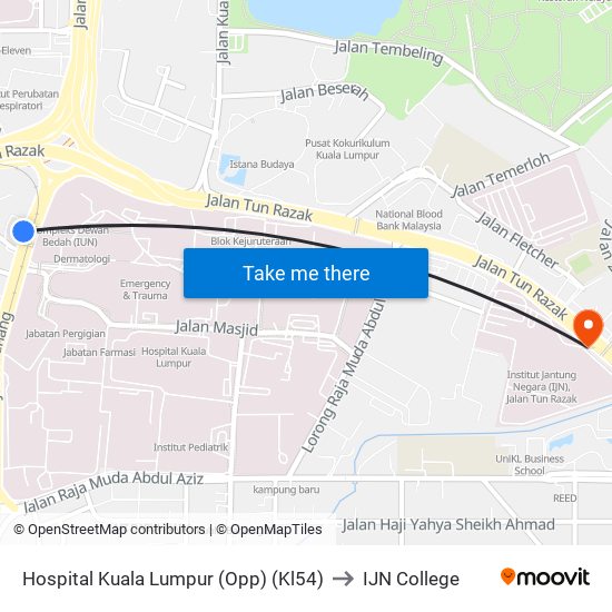 Hospital Kuala Lumpur (Opp) (Kl54) to IJN College map