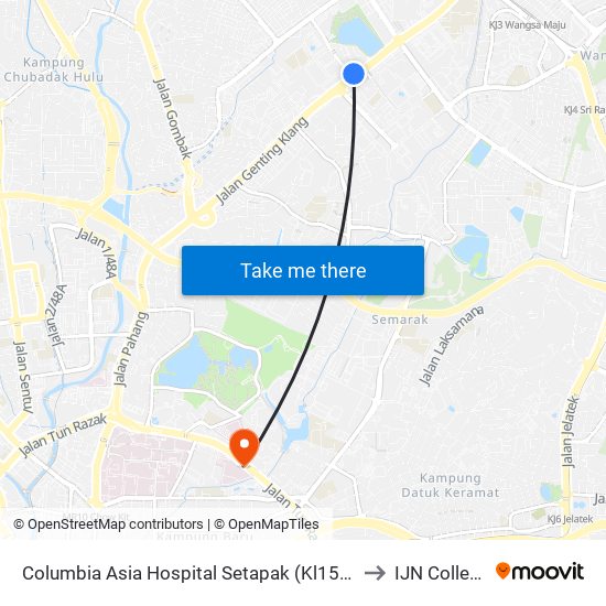 Columbia Asia Hospital Setapak (Kl1598) to IJN College map