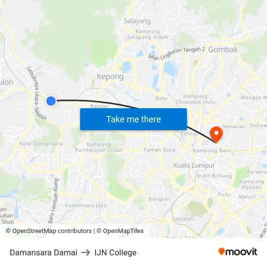 Damansara Damai to IJN College map