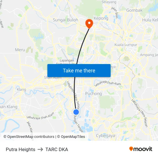 Putra Heights to TARC DKA map