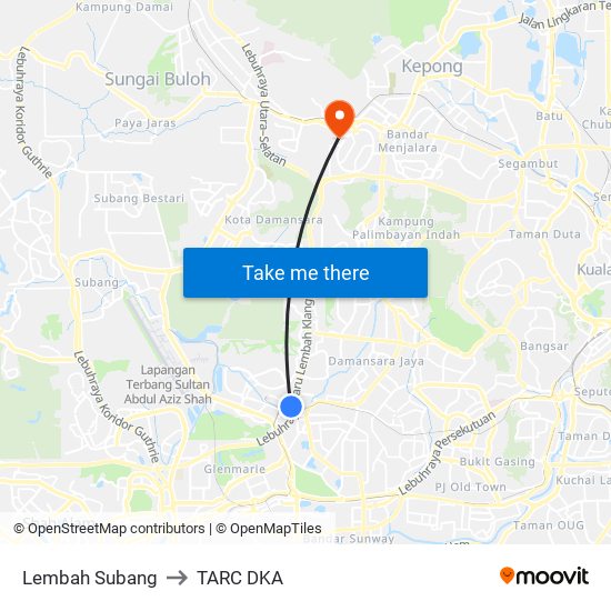 Lembah Subang to TARC DKA map