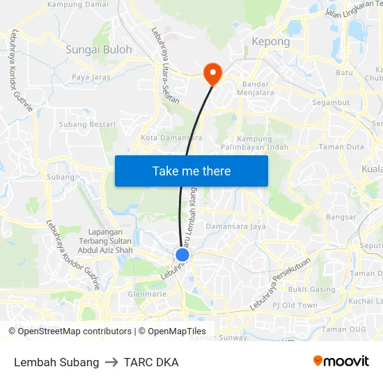 Lembah Subang to TARC DKA map