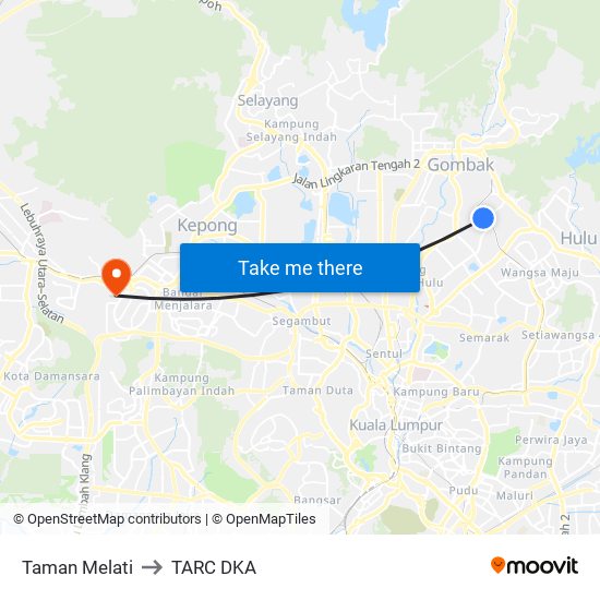 Taman Melati to TARC DKA map