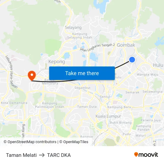 Taman Melati to TARC DKA map