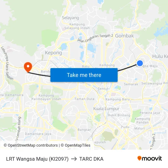 LRT Wangsa Maju (Kl2097) to TARC DKA map