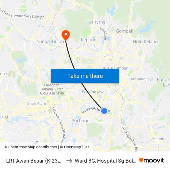 LRT Awan Besar (Kl2324) to Ward 8C, Hospital Sg Buloh map