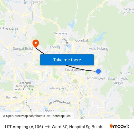 LRT Ampang (Aj106) to Ward 8C, Hospital Sg Buloh map