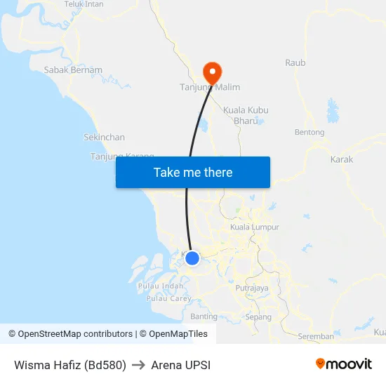 Wisma Hafiz (Bd580) to Arena UPSI map