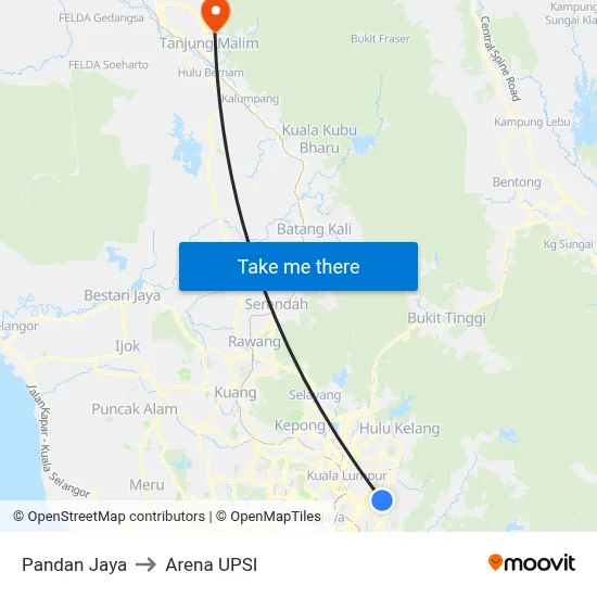 Pandan Jaya to Arena UPSI map